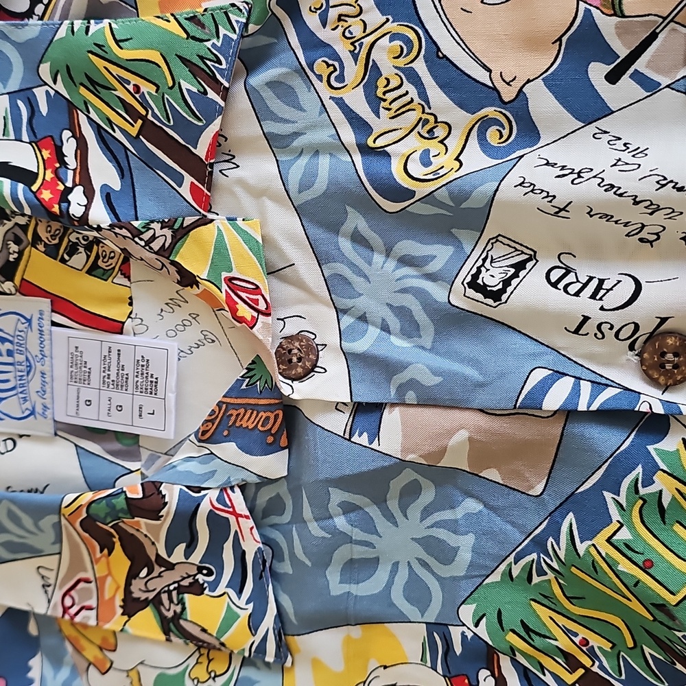 🌈HP🌈Reyn Spooner Hawaian Warner Bros. Vintage Shirt Large - Picture 15 of 16